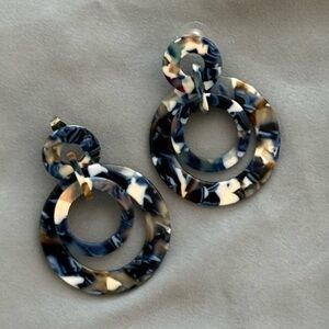 Blue and Cream Hoop Earrings